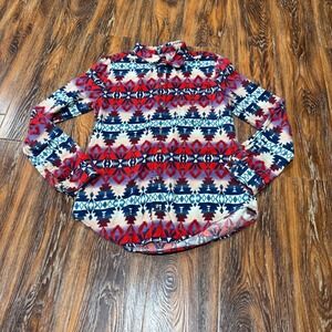 BDG Kids M Red Blue Southwestern Geometric Cotton Button Down Shirt Flannel Boy